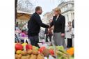 Green Party leader Natalie Bennett in Norwich where she supported candidate for Norwich South, Lesley Grahame, and met members of the public on the market.Picture by SIMON FINLAY.