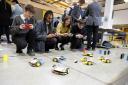 UTCN students playing the robotic East Anglian Derby - which was won 2-1 by Norwich