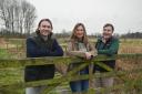 The Langley Abbey Environment Project. Pictured from left, project lead Henry Parkinson with landowners Rebecca and Chris Townsend