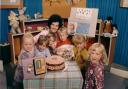 Miss Rosalyn and the young guests celebrate the 10th anniversary of Romper Room 50 years ago