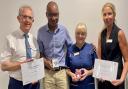 Ngoni Kasanga and Trudy Garriock, centre, were given their CNO awards by Spire Healthcare chief executive Justin Ash, left, and group clinical director and chief nurse Prof Lisa Grant