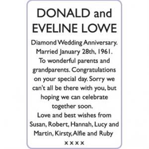 DONALD and EVELINE LOWE