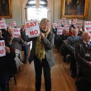 Hundreds turned out to protest at proposals for hundreds of new homes at Knights Hill  Picture: Chris Bishop