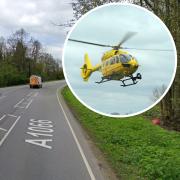 An air ambulance has landed at the scene of a crash near Thetford
