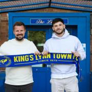 New signing Freddie Sass, with King's Lynn Town boss Adam Lakeland