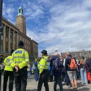 Police patrolled the streets as two rival protests clashed in the city centre