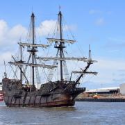 The Galeón Andalucía cruising along the River Yare before getting out to the open sea.