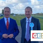 Nigel Farage and Rupert Lowe at Great Yarmouth Racecourse.