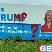 A sign on a roadside near Stoke Ferry has been defaced