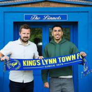 Josh Hmami with King's Lynn Town boss Adam Lakeland