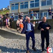 Ed Davey, Liberal Democrat candidate for North Norfolk, Steffan Aquarone and former MP Norman Lamb before taking a plunge