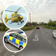 An air ambulance was at the scene of a two-car crash on a Norfolk A-road