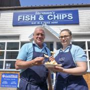 Stevenson’s fish and chip shop in Sheringham High Street has reopened, pictured owner Rob Wicks and supervisor Charlotte Sumner