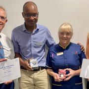 Ngoni Kasanga and Trudy Garriock, centre, were given their CNO awards by Spire Healthcare chief executive Justin Ash, left, and group clinical director and chief nurse Prof Lisa Grant