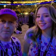 Chris Harrison at the Eurovision Song Contest with his daughter Carly
