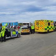 Police, fire and ambulance at the scene of the crash at Blakeney Quay