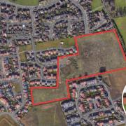 The site outlined in red on the right of the picture, off Meadowland Drive in Bradwell, where 75 houses could be built.