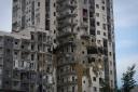 An apartment building damaged in a Russian missile attack in Kharkiv (Andrii Marienko/AP)