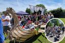 Burwell Print with their Viking long boat, and Burwell Growing Old group during the parade