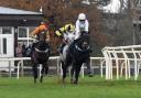 Jockey Lilly Pinchin on My Gift To You as they head to the winning line to win the fourth race at Fakenham.