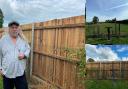 Kevin Wilkinson next to the 6ft fence put up next to his garden, blocking his view