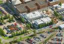 Aerial photograph showing building work at the Norfolk and Norwich University Hospital