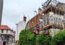 Blyburgate in Beccles was closed due to the collapsed scaffolding that had been hit by a vehicle