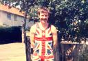 Graham Ringer bedecked out in what back in the 1980s was very much patriotic apparel from the then running scene.