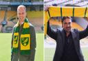 Johannes Hoff Thorup and Daniel Farke at their respective unveilings as Norwich City head coach