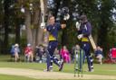 Sam Arthurton acknowledging the crowd after reaching his century in the semi-final against Cambridgeshire