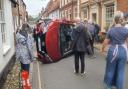 A car overturned during a crash in Walsingham High Street