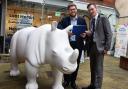 Adam Claydon, left, and Jake Roode, of Loveday & Partners, sponsors of the rhino GoGo Safari sculpture, at the event to choose their artist and design.