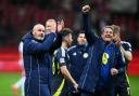 Steve Clarke, left, celebrates a memorable win (PA)