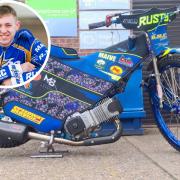 Norfolk racer Ryan Kinsley (inset) and one of the speedway bikes stolen from his van when it was parked outside a hotel in Middlesbrough.