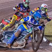 New King's Lynn signing Richard Lawson leads Jason Crump at last year's British final