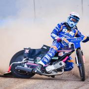 Thomas Jorgensen gets in some laps at the Adrian Flux Arena ahead of Monday's opening meeting, against old rivals Ipswich