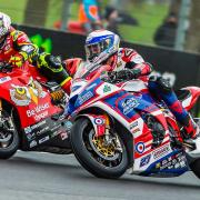 Shane Byrne, left, was taken to hospital after crashing at Snetterton. Picture: Barry Clay