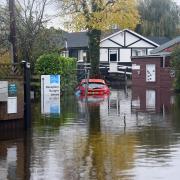 A car stuck in flooding in Ferry Road at Horning during Storm Ciaran.