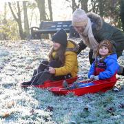 Children have been seen sledging after the winters first snowfall