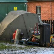 Antony Gurney's makeshift camp at Brancaster