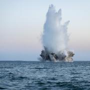 A Second World War German mine is blown up in the Baltic Sea