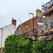 Blyburgate in Beccles was closed due to the collapsed scaffolding that had been hit by a vehicle