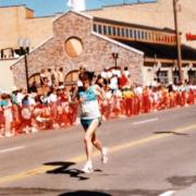 Neil Featherby in the finishing straight at the Deluth Marathon in Minnesota