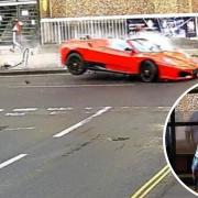 Ferrari crashing on Rose Lane, Norwich and Joey Baptiste (inset)