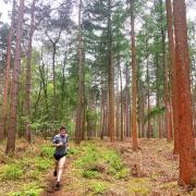 Neil Featherby pounding out the miles in Felthorpe woods near to his home whilst preparing for his Hadrian’s Wall Challenge attempt.