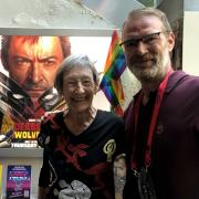 Hugh Jackman's mum Grace with Justin Holmes general manager of Cinema City