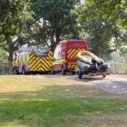 The emergency services at the scene of the incident at Wroxham Broad