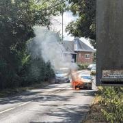 The car caught fire along Norwich Road on the approach into Wroxham