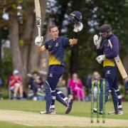 Sam Arthurton acknowledging the crowd after reaching his century in the semi-final against Cambridgeshire