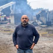 Trevor Oakes at the scene of the fire at Discount Tyres, at Saddlebow